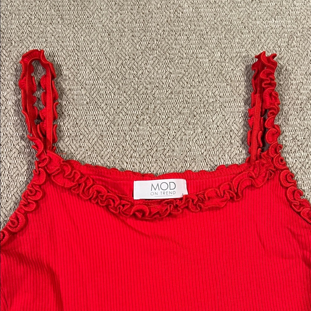 Women's Red Ruffle Trim Top - Picture 2 of 2